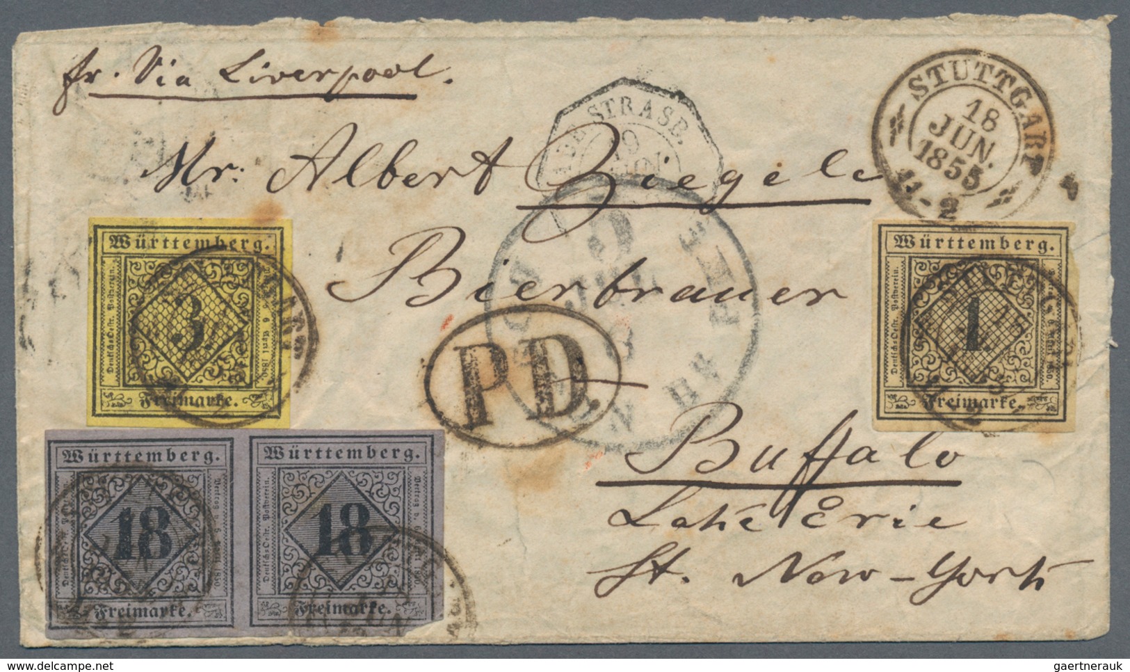 Württemberg - Marken Und Briefe: 1851, 18 Kr. Schwarz Auf Violettgrau, Type I Im Waagerechten Paar, - Autres & Non Classés