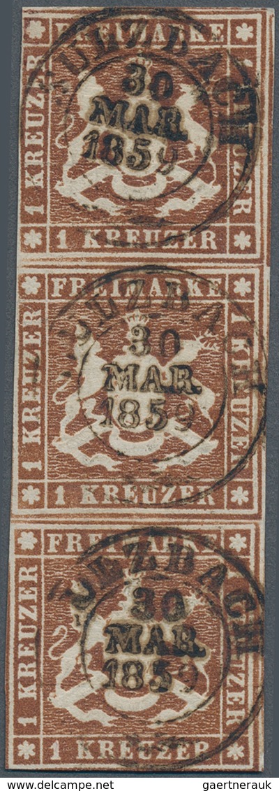 Württemberg - Marken Und Briefe: 1857 Wappen 1 Kr. Rötlichbraun Im Senkrechten Dreierstreifen Mir K2 - Sonstige & Ohne Zuordnung