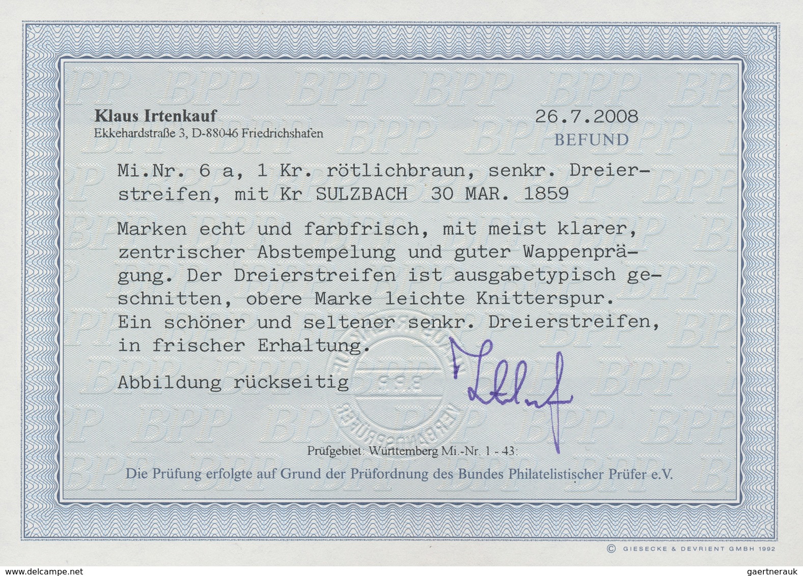 Württemberg - Marken Und Briefe: 1857 Wappen 1 Kr. Rötlichbraun Im Senkrechten Dreierstreifen Mir K2 - Sonstige & Ohne Zuordnung