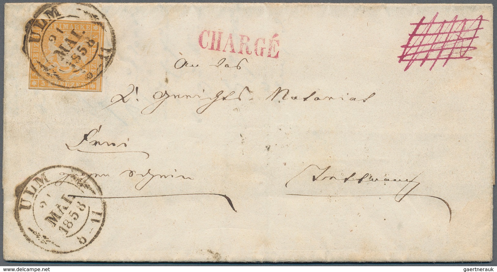 Württemberg - Marken Und Briefe: 1858, 3 Kreuzer Orange Auf CHARGÉ - Brief Mit Roter, Handschriftlic - Sonstige & Ohne Zuordnung