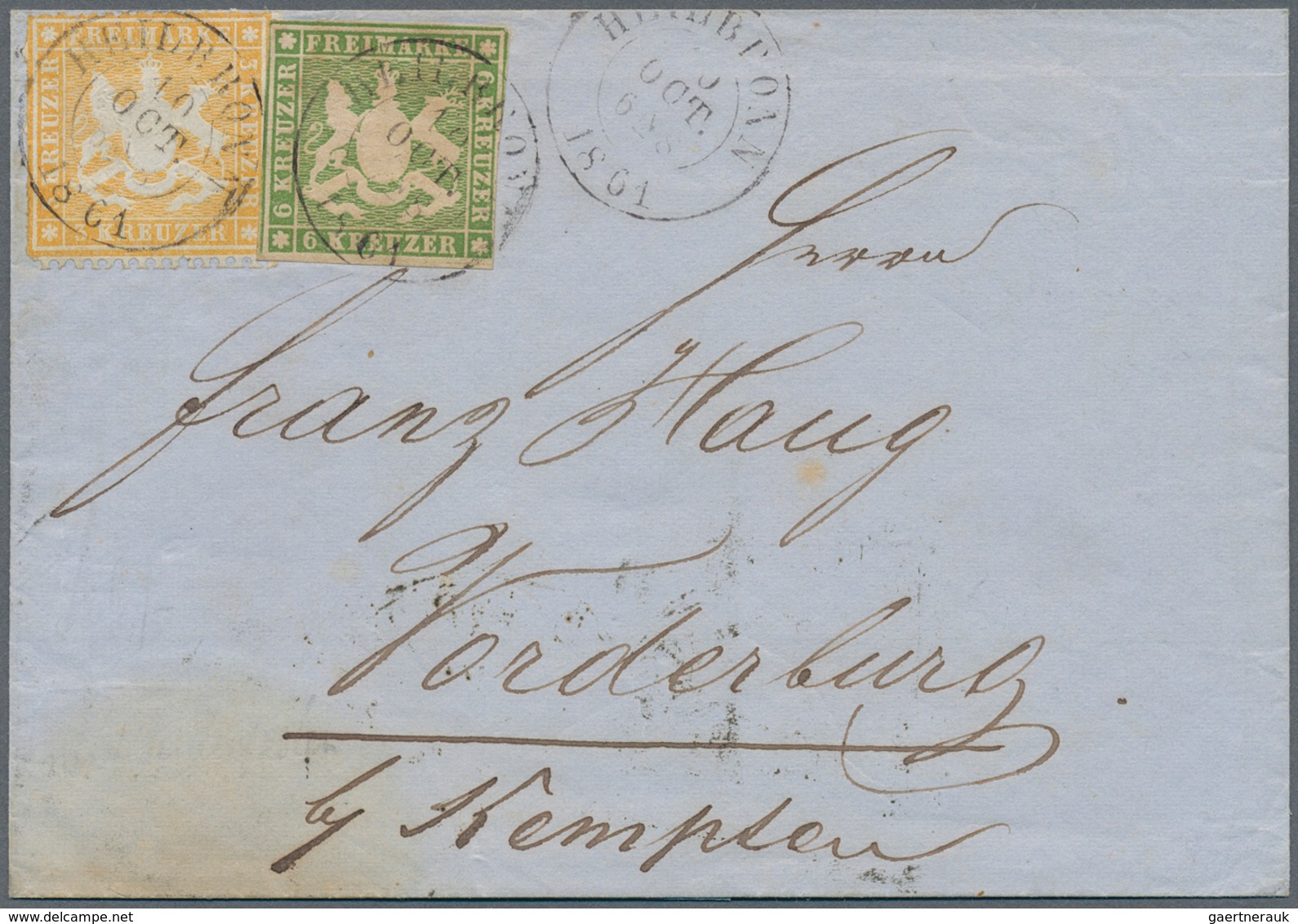 Württemberg - Marken Und Briefe: 1861, 6 Kreuzer Geschnitten In Sehr Seltener Mischfrankatur Mit 3 K - Other & Unclassified