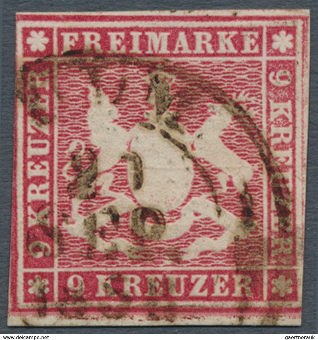 Württemberg - Marken Und Briefe: 1857, Wappen 9 Kr. Mit Seidenfaden In Seltener B-Farbe Dunkelkarmin - Autres & Non Classés