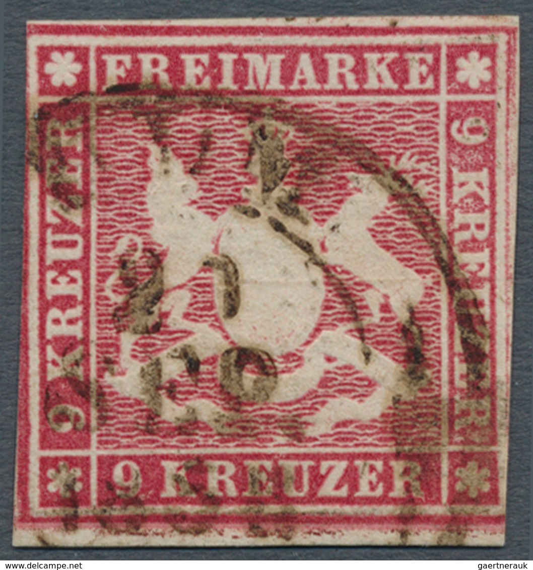 Württemberg - Marken Und Briefe: 1857, Wappen 9 Kr. Mit Seidenfaden In Seltener B-Farbe Dunkelkarmin - Sonstige & Ohne Zuordnung