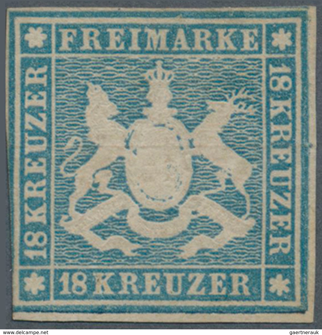 Württemberg - Marken Und Briefe: 1857, 18 Kr. Hellblau Mit Seidenfaden, Ungebraucht Ohne Gummi, Sehr - Autres & Non Classés