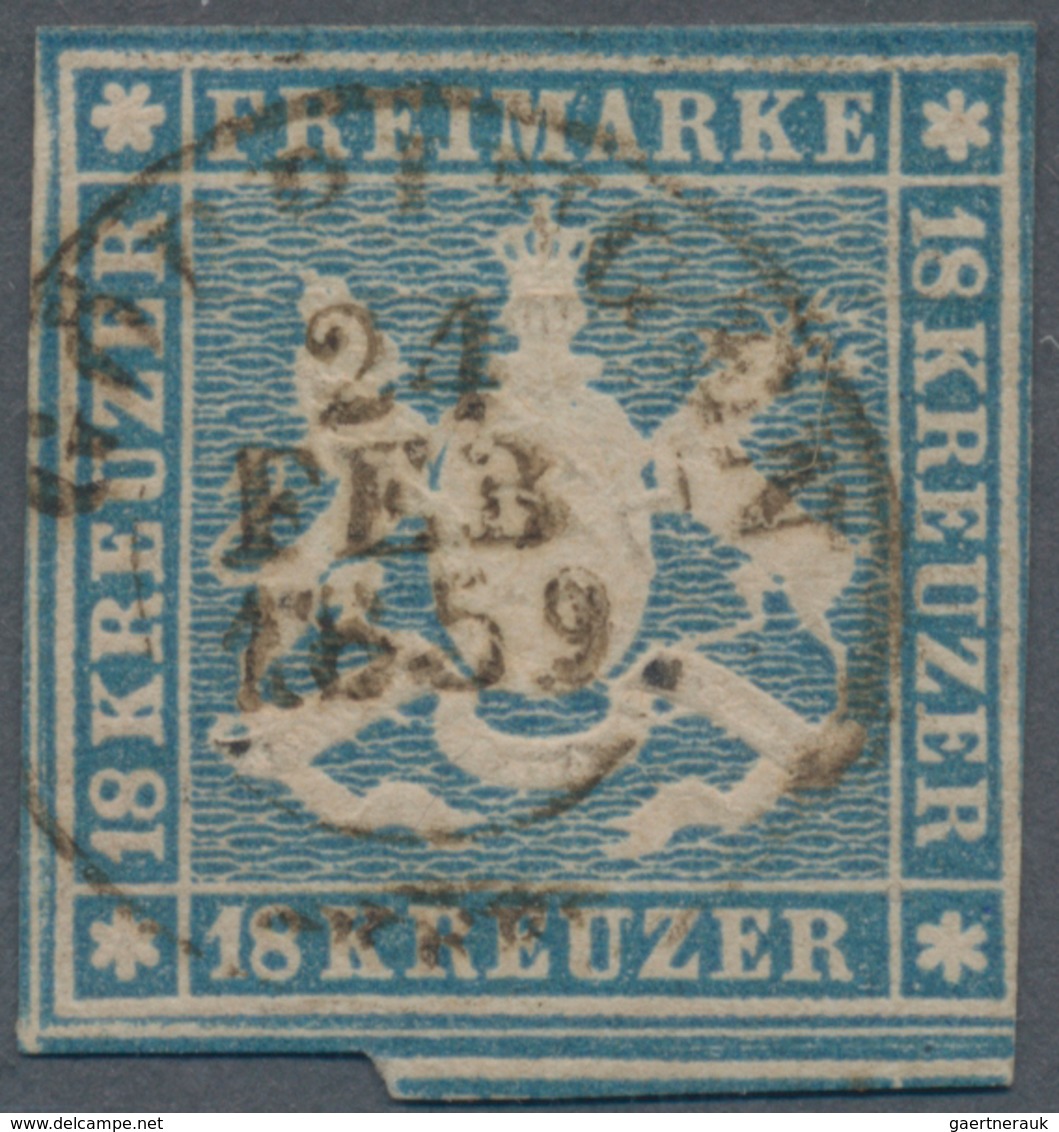 Württemberg - Marken Und Briefe: 1857, 18 Kr. Hellblau, Farbfrisches Exemplar, Rechts Mit Ausgabetyp - Autres & Non Classés