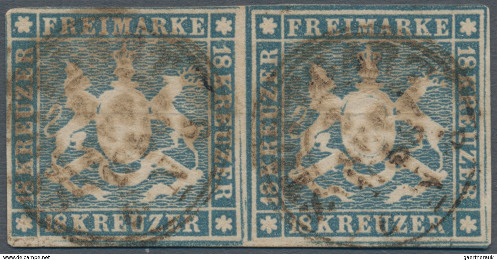 Württemberg - Marken Und Briefe: 1857, Wappen 18 Kr. Blau Mit Seidenfaden Im Waagrechten PAAR Mit K3 - Sonstige & Ohne Zuordnung