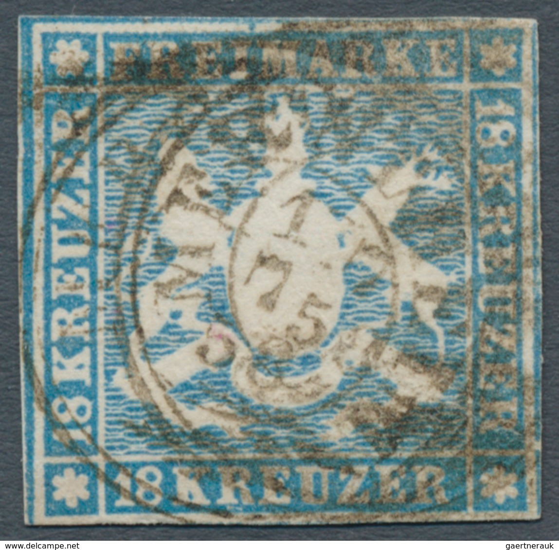 Württemberg - Marken Und Briefe: 1857, Wappen 18 Kr. Hellblau Mit Seidenfaden, Knapp- Bis Vollrandig - Autres & Non Classés