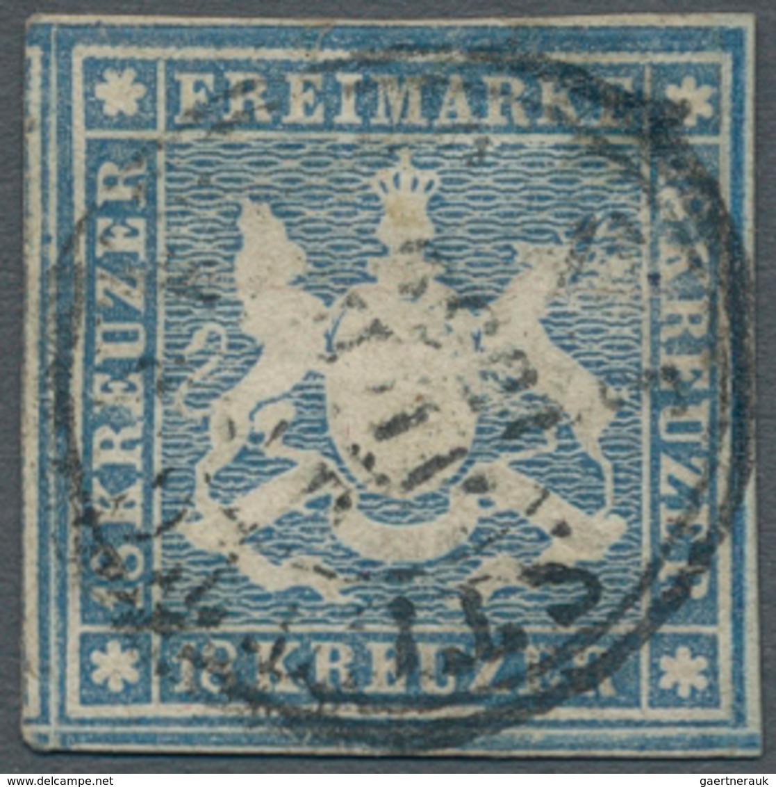 Württemberg - Marken Und Briefe: 1857, 18 Kreuzer Blau Mit Zentrischem DKr Stuttgart, 3-seitig Breit - Other & Unclassified