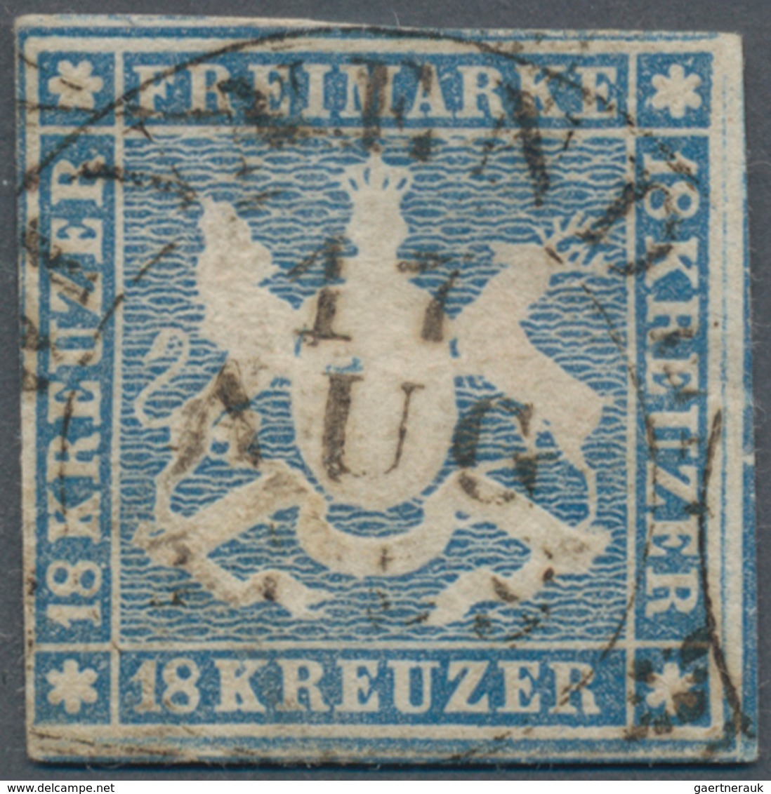 Württemberg - Marken Und Briefe: 1857, Wappen 18 Kr. Hellblau Mit Seidenfaden, Ausgabetypisch Knapp- - Sonstige & Ohne Zuordnung