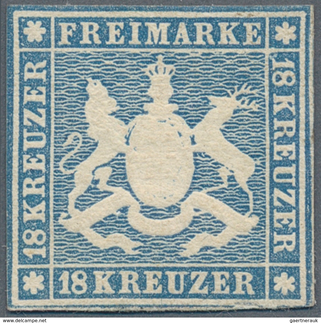 Württemberg - Marken Und Briefe: 1857, 18 Kr. Wappen Blau Mit Seidenfaden, Ungebraucht Mit Originalg - Autres & Non Classés