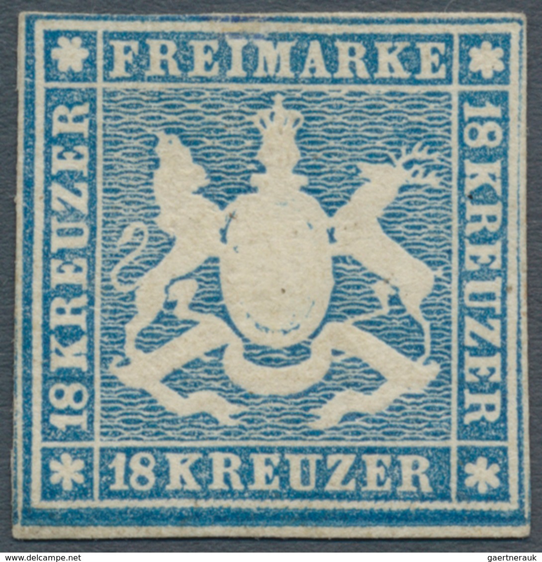 Württemberg - Marken Und Briefe: 1857, Wappen 18 Kr. Mit Seidenfaden In Seltener B-Farbe (dunkel)bla - Sonstige & Ohne Zuordnung