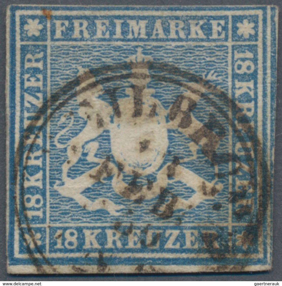 Württemberg - Marken Und Briefe: 1857, Wappen 18 Kr. (dunkel)blau Mit Seidenfaden, Sehr Gut Geschnit - Autres & Non Classés