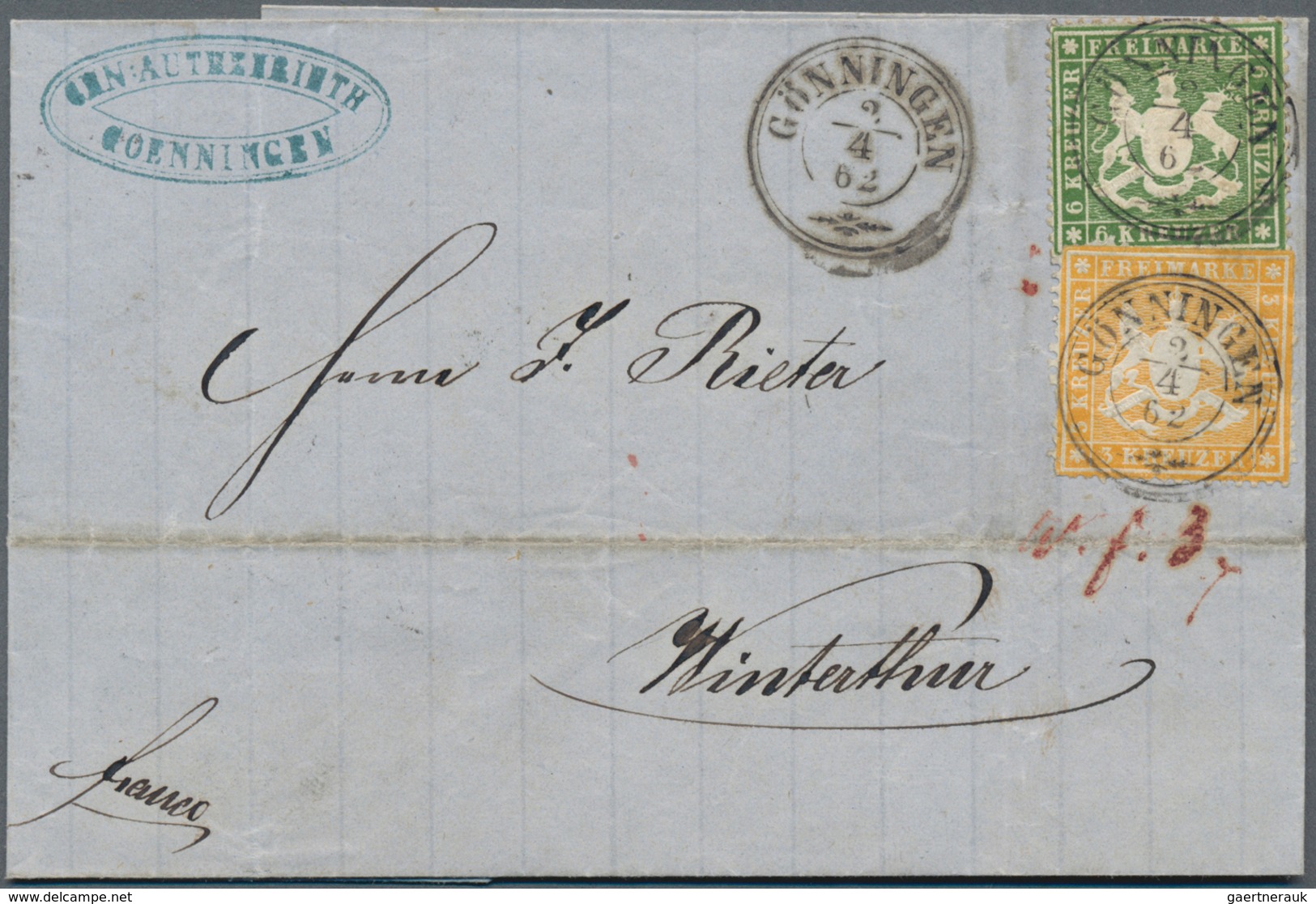 Württemberg - Marken Und Briefe: 1862, Wappenausgabe Eng Gezähnt 3 Kr Und 6 Kr Auf Brief Von Gönning - Other & Unclassified