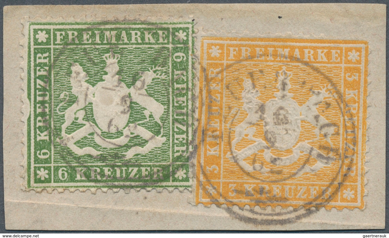 Württemberg - Marken Und Briefe: 1861, Wappen 6 Kr. Olivgrün Mit Plattenfehler: Halbmondförmige Einb - Other & Unclassified