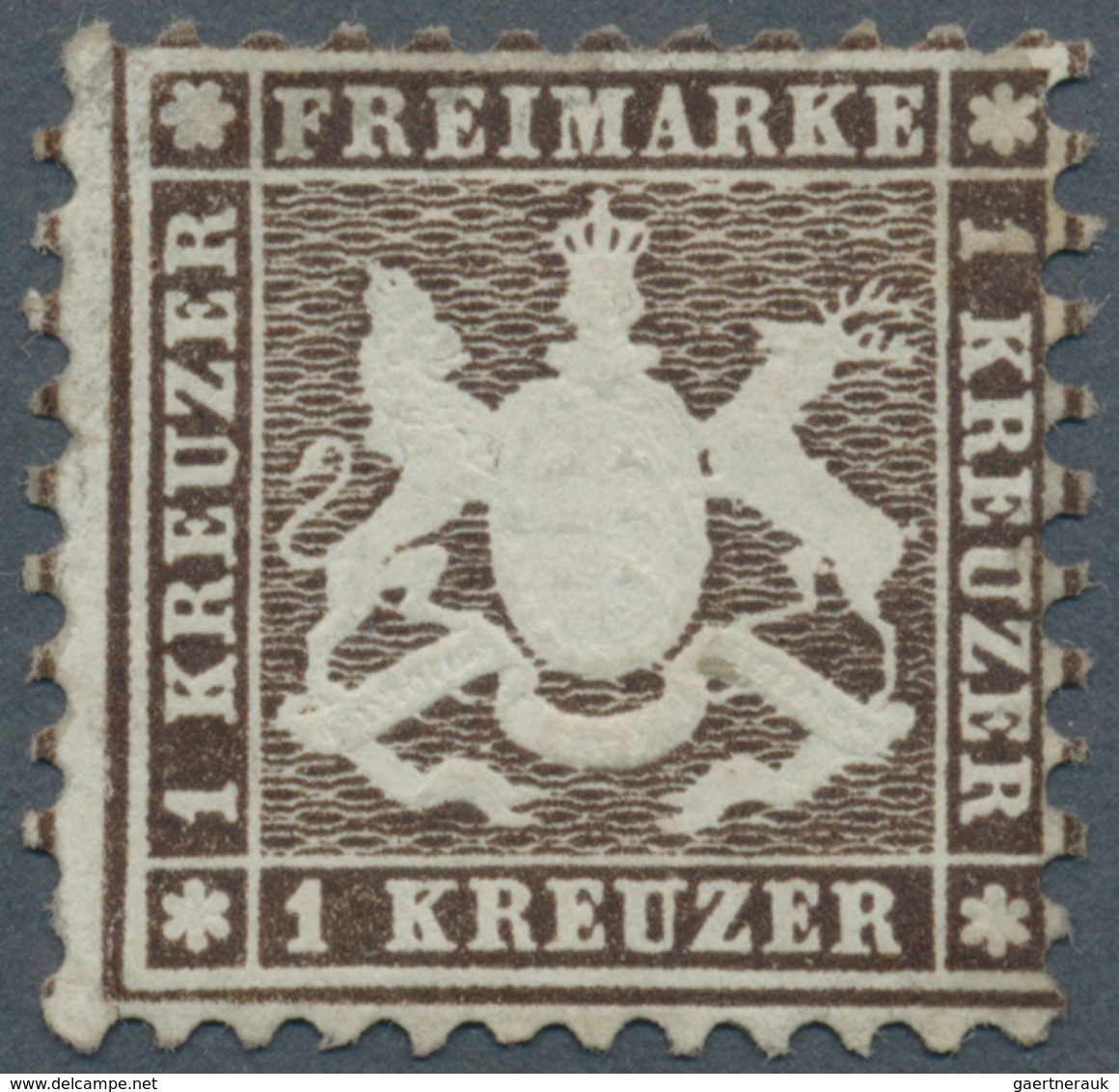 Württemberg - Marken Und Briefe: 1862, Wappenausgabe 1 Kr. Schwarzbraun, Weit Gezähnt K10, Ungebrauc - Other & Unclassified