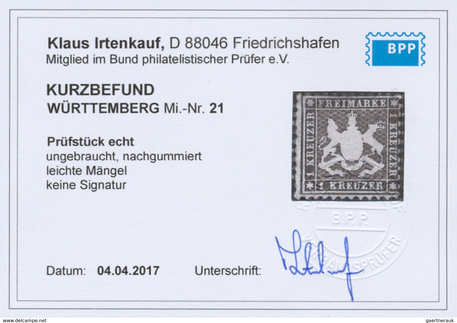 Württemberg - Marken Und Briefe: 1862, Wappenausgabe 1 Kr. Schwarzbraun, Weit Gezähnt K10, Ungebrauc - Other & Unclassified