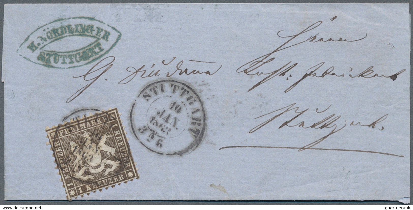 Württemberg - Marken Und Briefe: 1862, Wappen 1 Kr. Schwarzbraun, Weit Gezähnt Auf Orts-Briefhülle M - Other & Unclassified