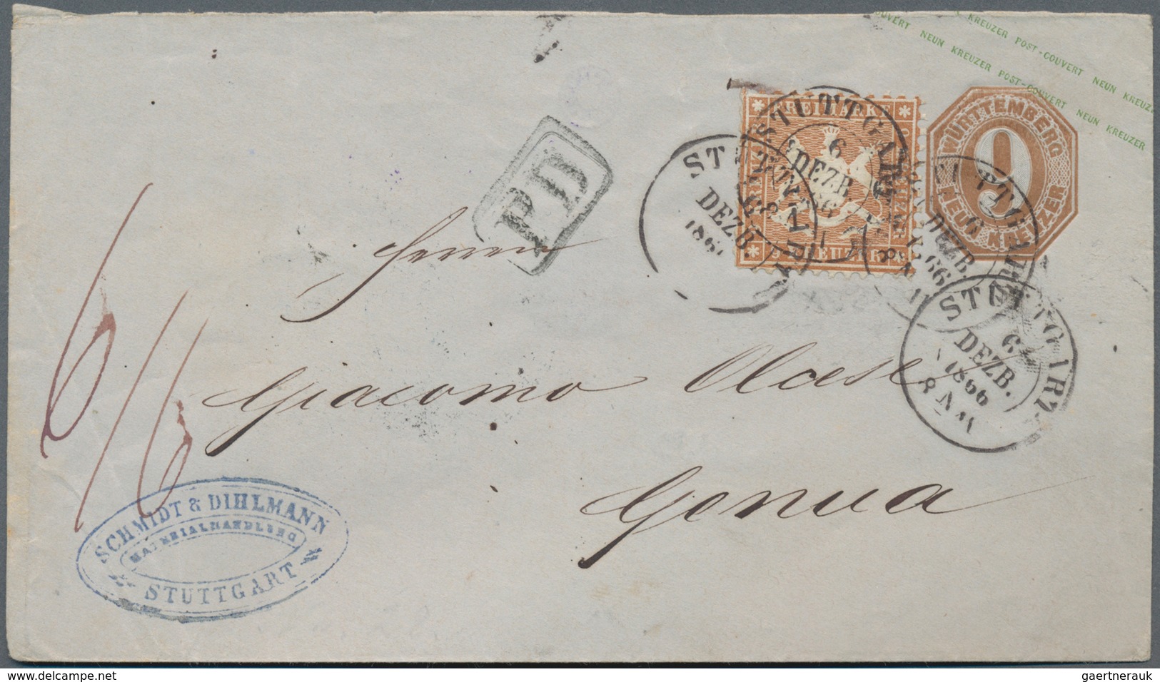 Württemberg - Marken Und Briefe: 1863 Wappen 9 Kr. Rötlichbraun Weit Gez. Auf GA-Umschlag 9 Kr. Brau - Other & Unclassified