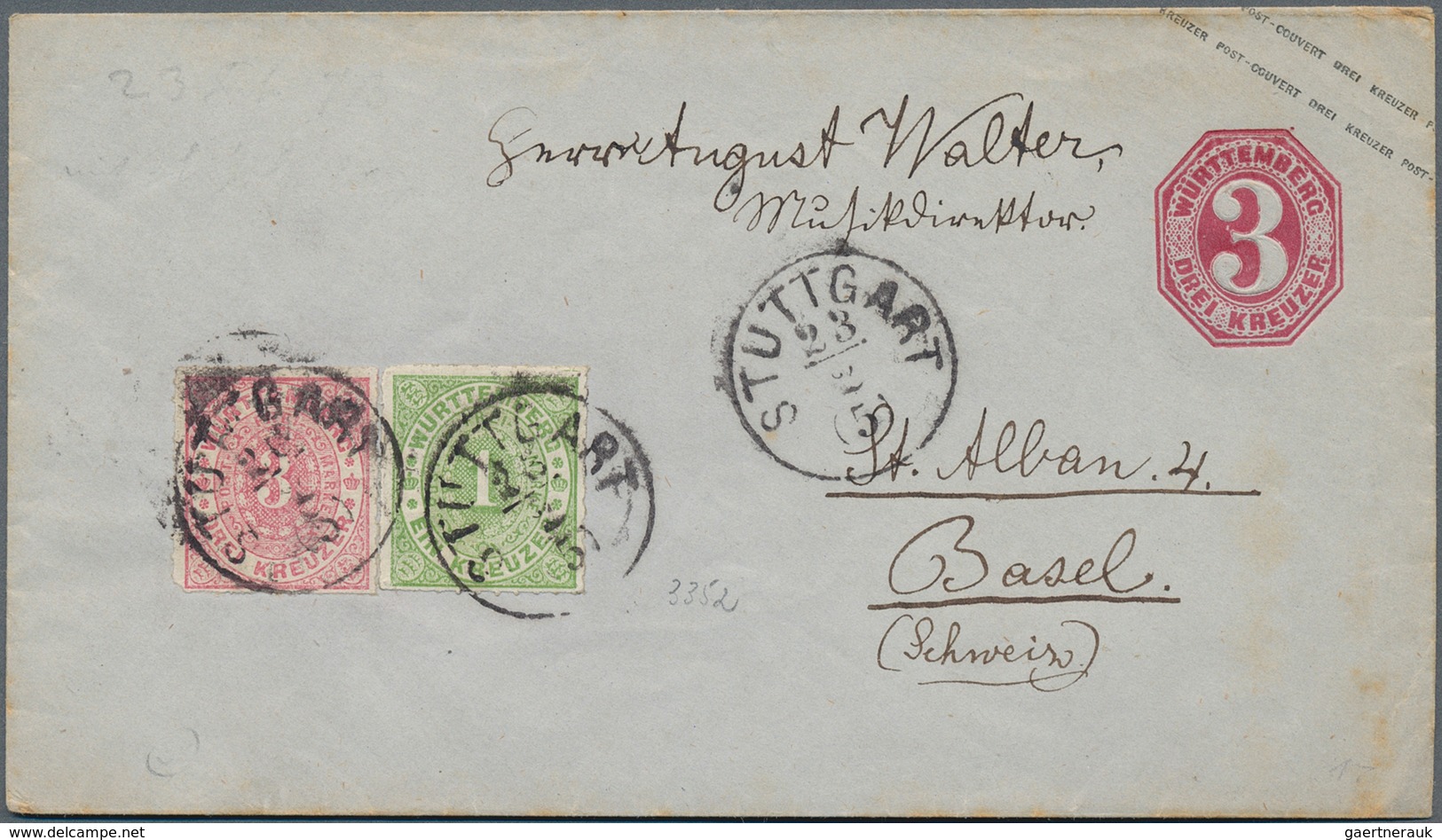 Württemberg - Marken Und Briefe: 1869/1873, 1 Kr Grün MiF Mit 3 Kr Karmin Je Auf Zwei 3 Kr Ganzsache - Sonstige & Ohne Zuordnung