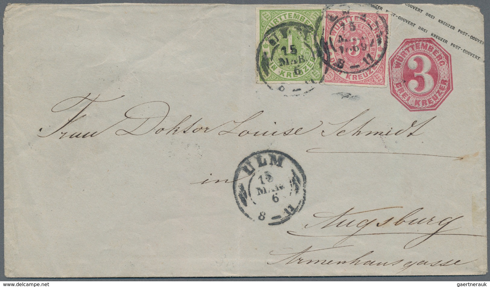 Württemberg - Marken Und Briefe: 1869/1873, 1 Kr Grün MiF Mit 3 Kr Karmin Je Auf Zwei 3 Kr Ganzsache - Sonstige & Ohne Zuordnung