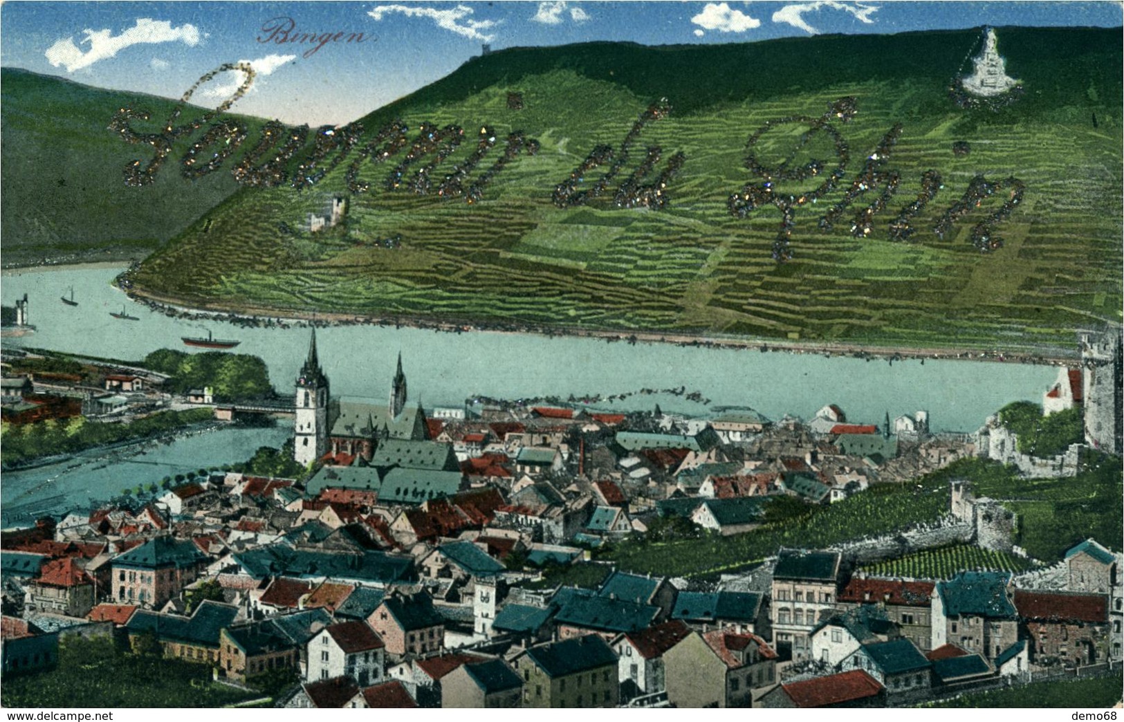 Bingen Allemagne Deutschland  Rhénanie Palatinat Vue Sur Le Rhin Belle Chromolitho - Bingen