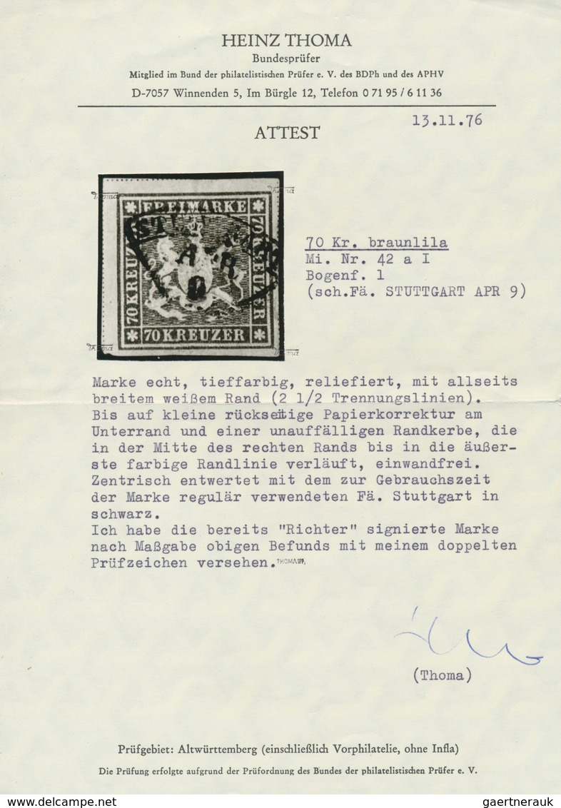 Württemberg - Marken Und Briefe: 1873, Wappen 70 Kreuzer Braunlila Mit Einfachen Trennungslinien Und - Other & Unclassified