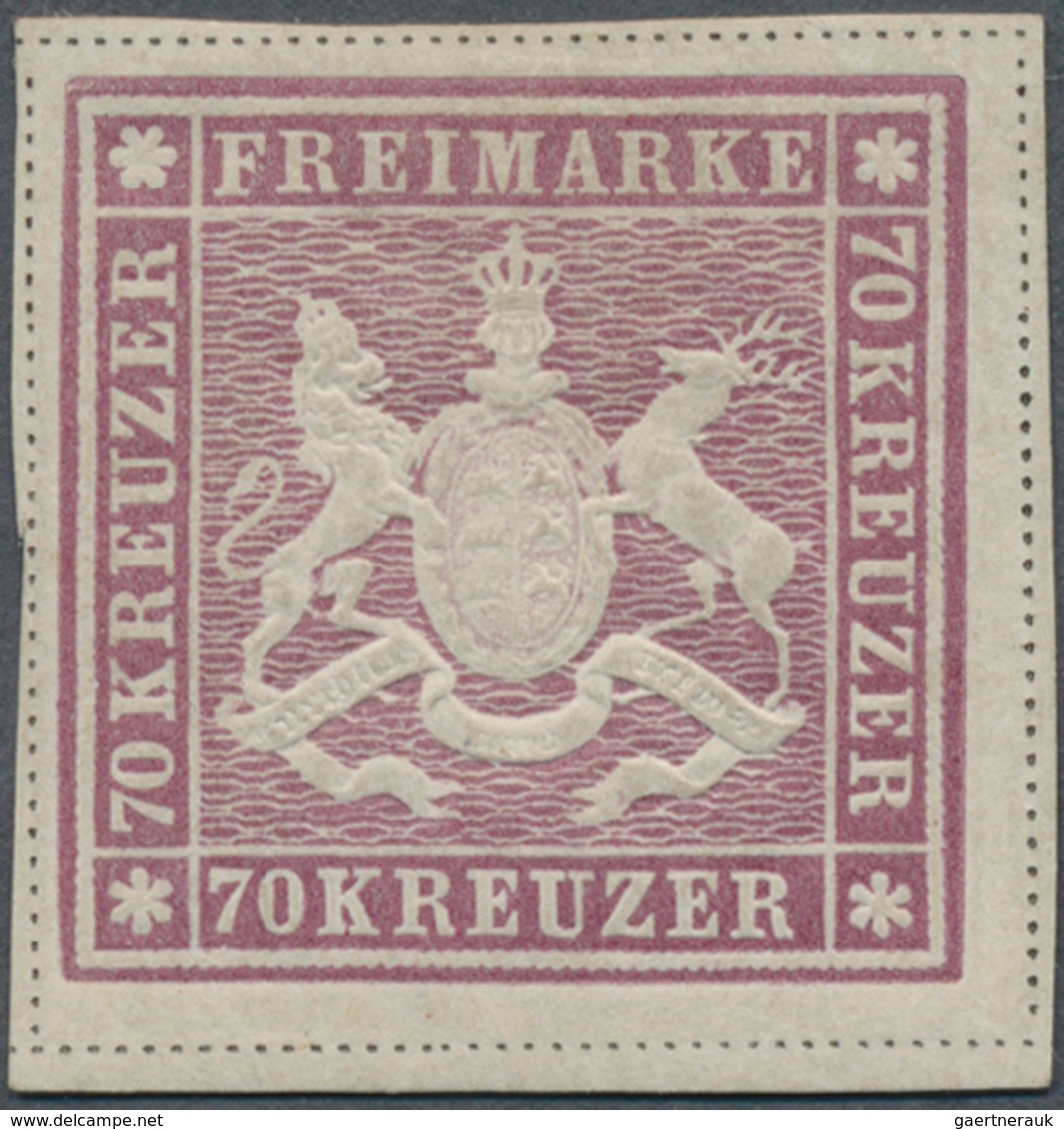 Württemberg - Marken Und Briefe: 1873: Wappenzeichnung 70 Kr. Rotlila, Ungebraucht Mit Gut Erhaltene - Other & Unclassified