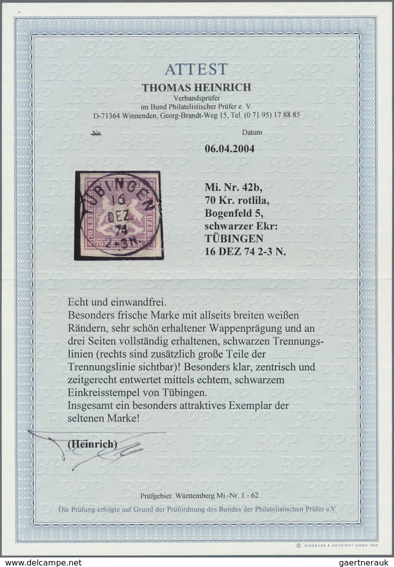 Württemberg - Marken Und Briefe: 1873, Wappen 70 Kreuzer Hellrotlila, Doppelte Trennungslinien Mit I - Other & Unclassified