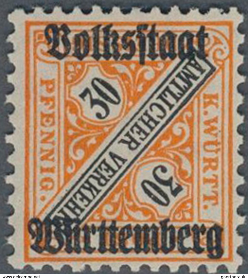 Württemberg - Marken Und Briefe: 1919, 30 Pfg. "Volksstaat" Mit KOPFSTEHENDEM Aufdruck In Postfrisch - Autres & Non Classés