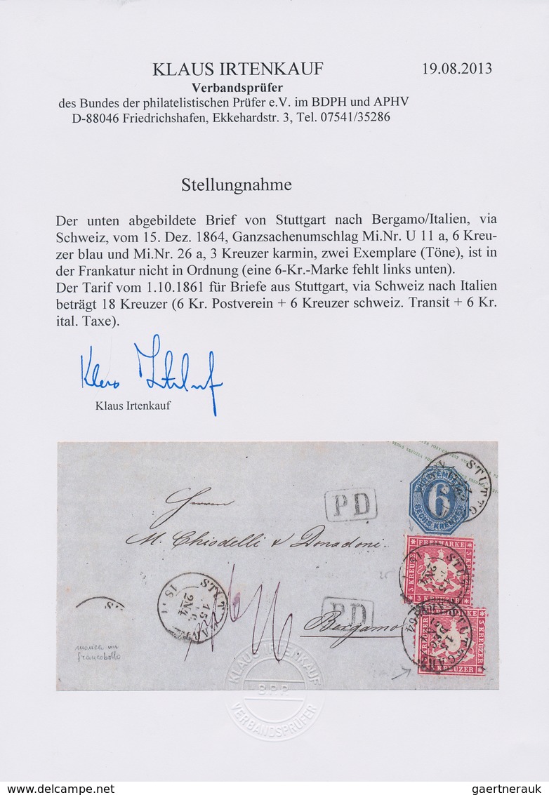 Württemberg - Ganzsachen: 1864, 6 Kr. Ganzsachenumschlag Mit Zweimal 3 Kr. Karmin Und Fehlender 6 Kr - Other & Unclassified