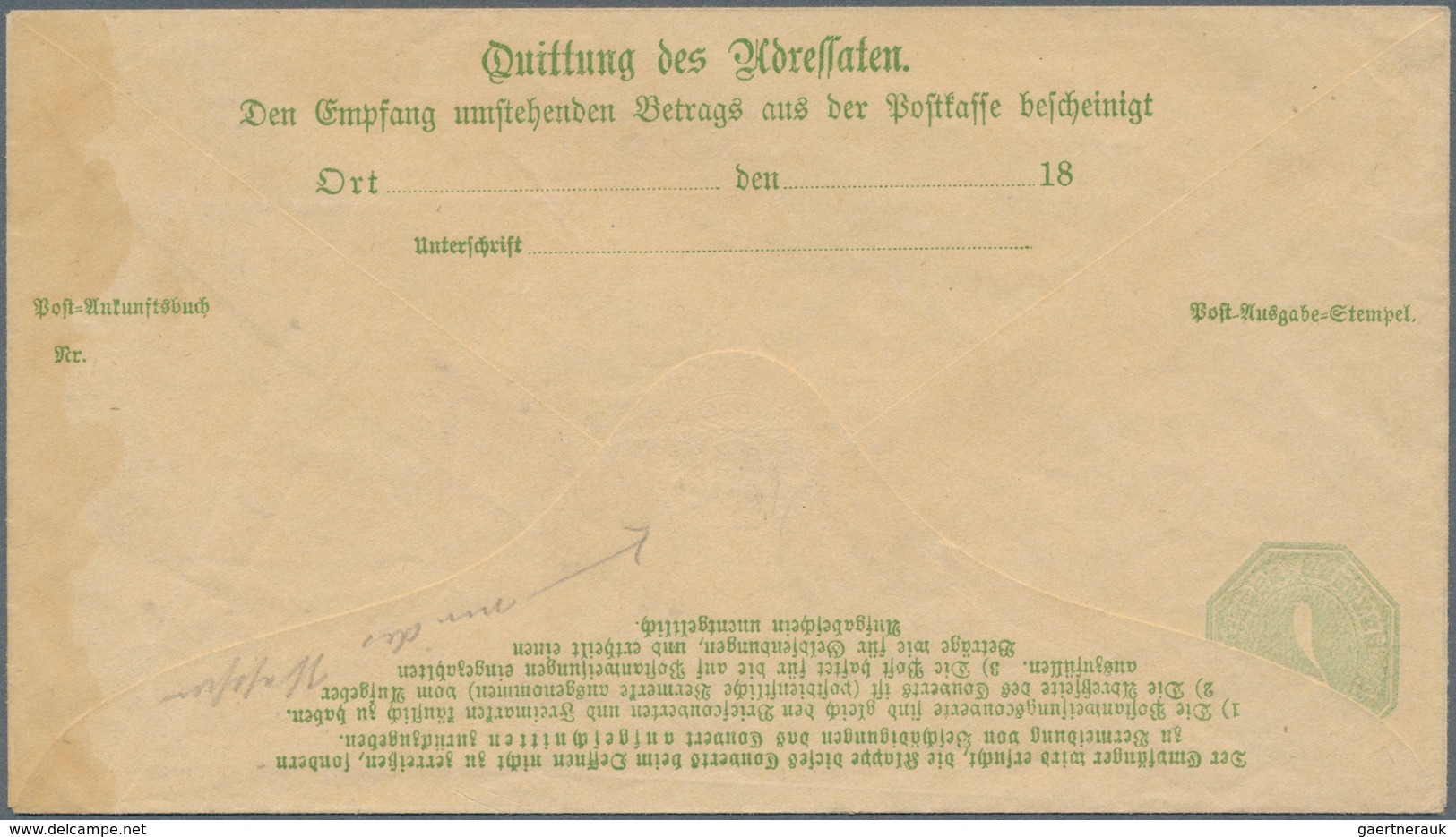 Württemberg - Ganzsachen: 1873. Postanweisungs-Umschlag 7 Kr Grün In Der SELTENEN Type II Mit Klappe - Autres & Non Classés