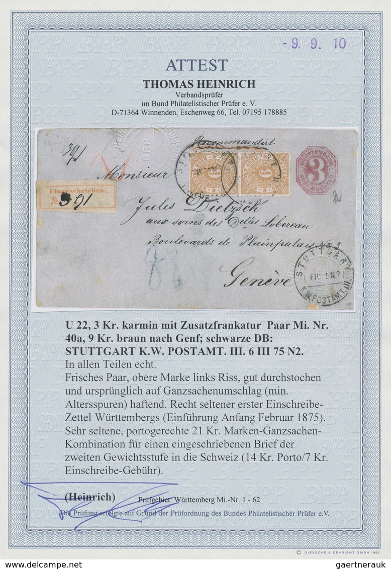 Württemberg - Ganzsachen: 1874, 3 Kreuzer Ganzachenumschlag Mit 9 Keruzer Braun Im Senkrechten Paar - Autres & Non Classés