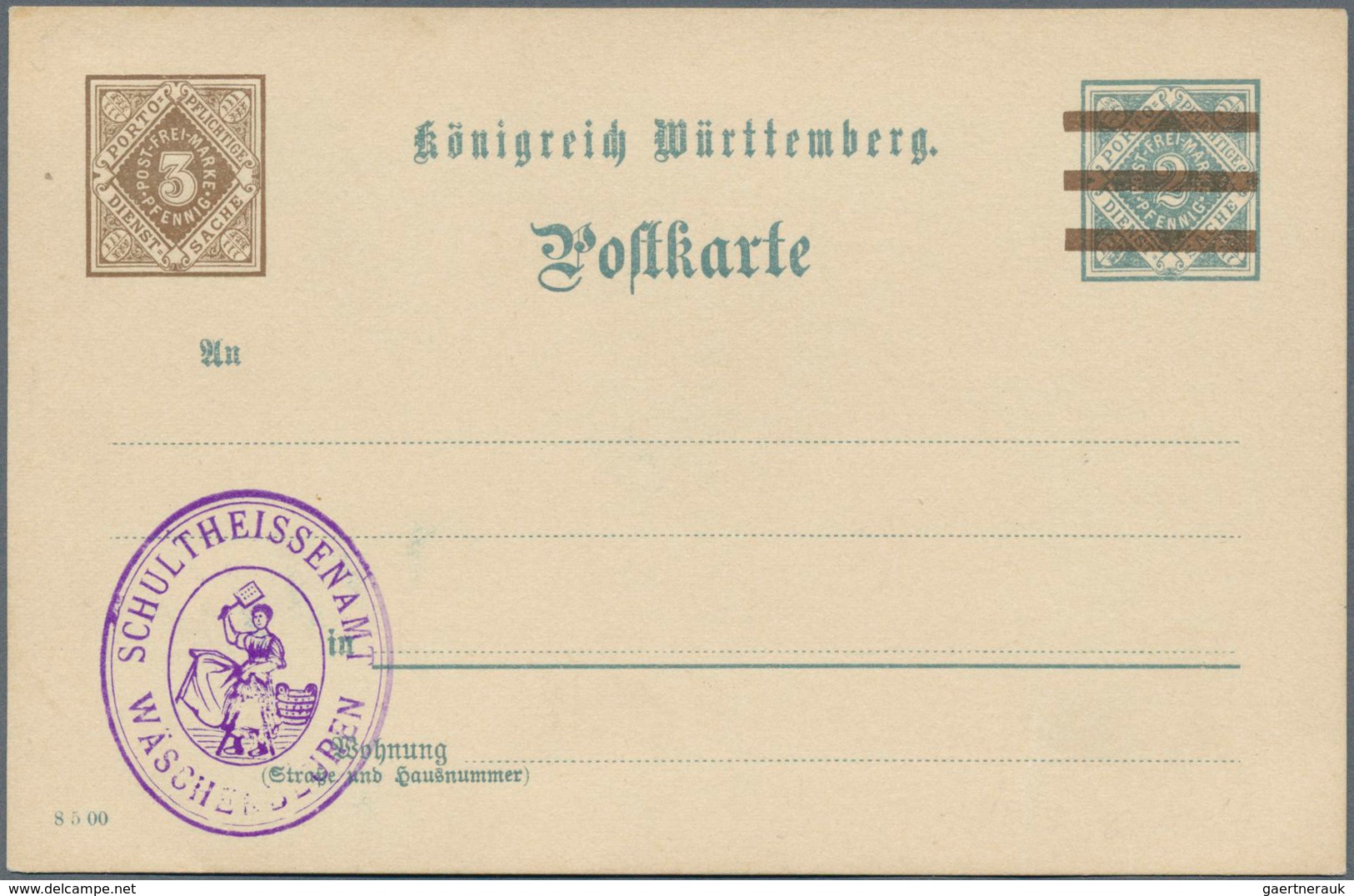 Württemberg - Ganzsachen: 1908. Aufbrauchkarte 3 Pf Braun Auf (2 Pf Grau), Druckdatum "8 5 00", Unge - Other & Unclassified