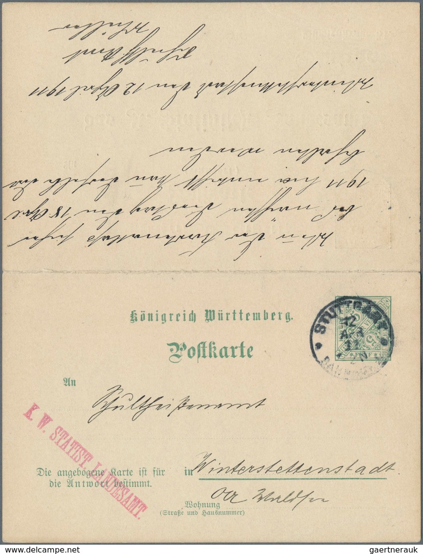 Württemberg - Ganzsachen: 1911. Doppelkarte 5+5 Pf Grün "Statistisches Landesamt", Ohne Dienststempe - Autres & Non Classés