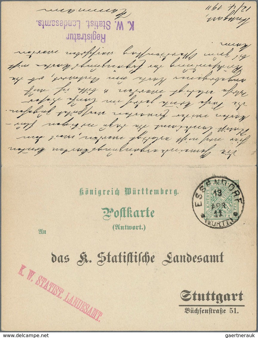 Württemberg - Ganzsachen: 1911. Doppelkarte 5+5 Pf Grün "Statistisches Landesamt", Ohne Dienststempe - Autres & Non Classés