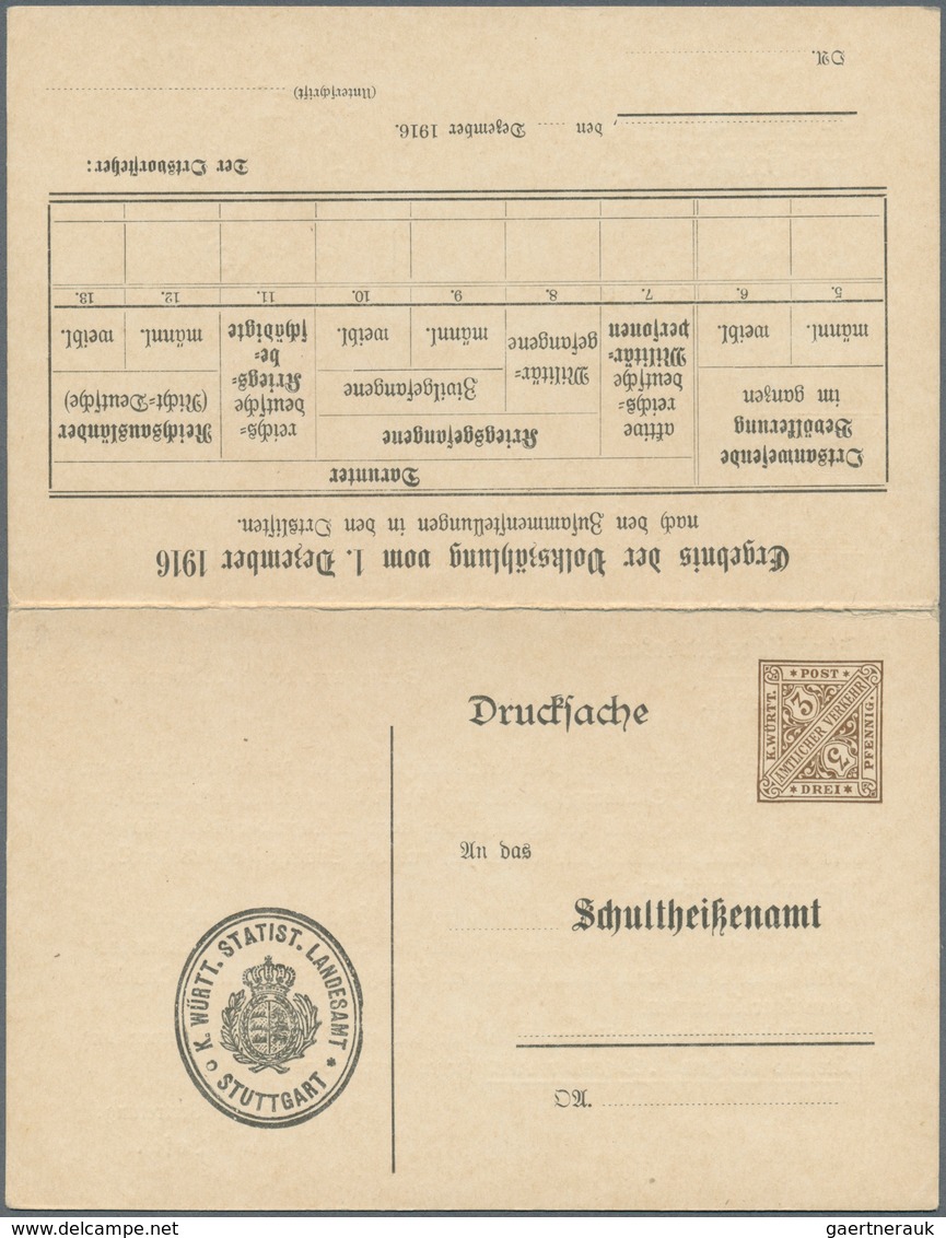 Württemberg - Ganzsachen: 1916. Dienst-Doppelkarte 3 Pf Braun / 7½ Pf Orange "Volkszählung 1916", Un - Autres & Non Classés