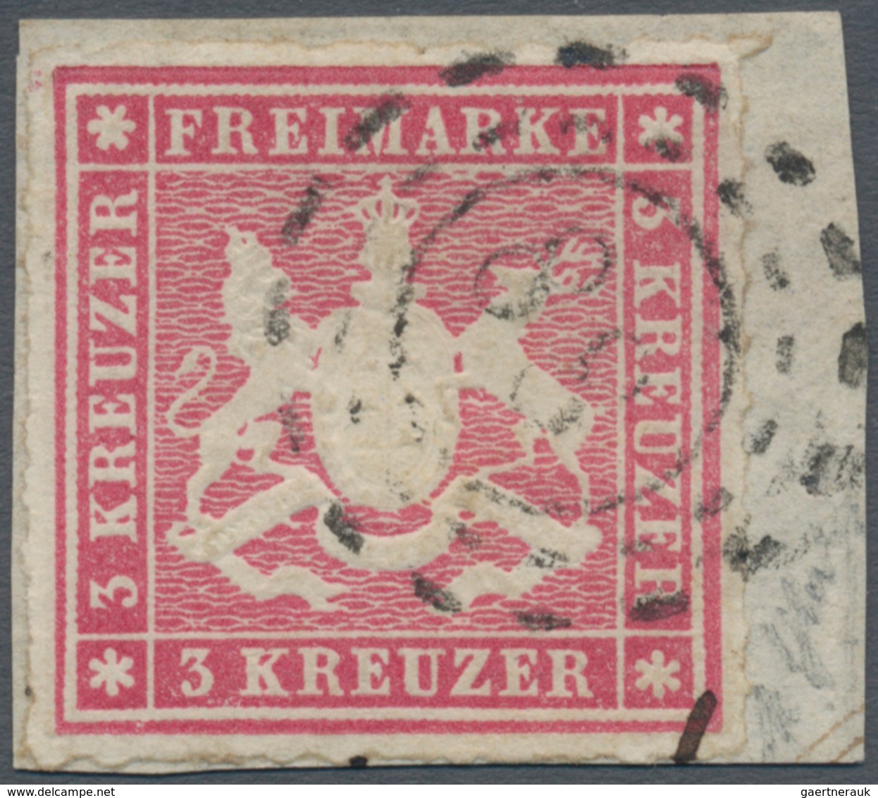 Württemberg - Stempel: 1865, 3 Kr Karminrosa, Entwertet Mit Bayerischem Offenem Mühlradstempels "88" - Autres & Non Classés