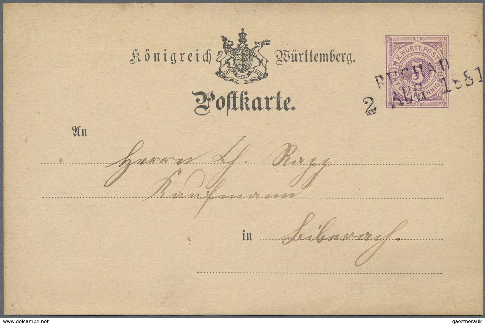 Württemberg - Langstempel, Zweizeilig: BUCHAU 2 AUG 1881, Sehr Späte Verwendung Auf GA-Karte 5 Pf. V - Autres & Non Classés