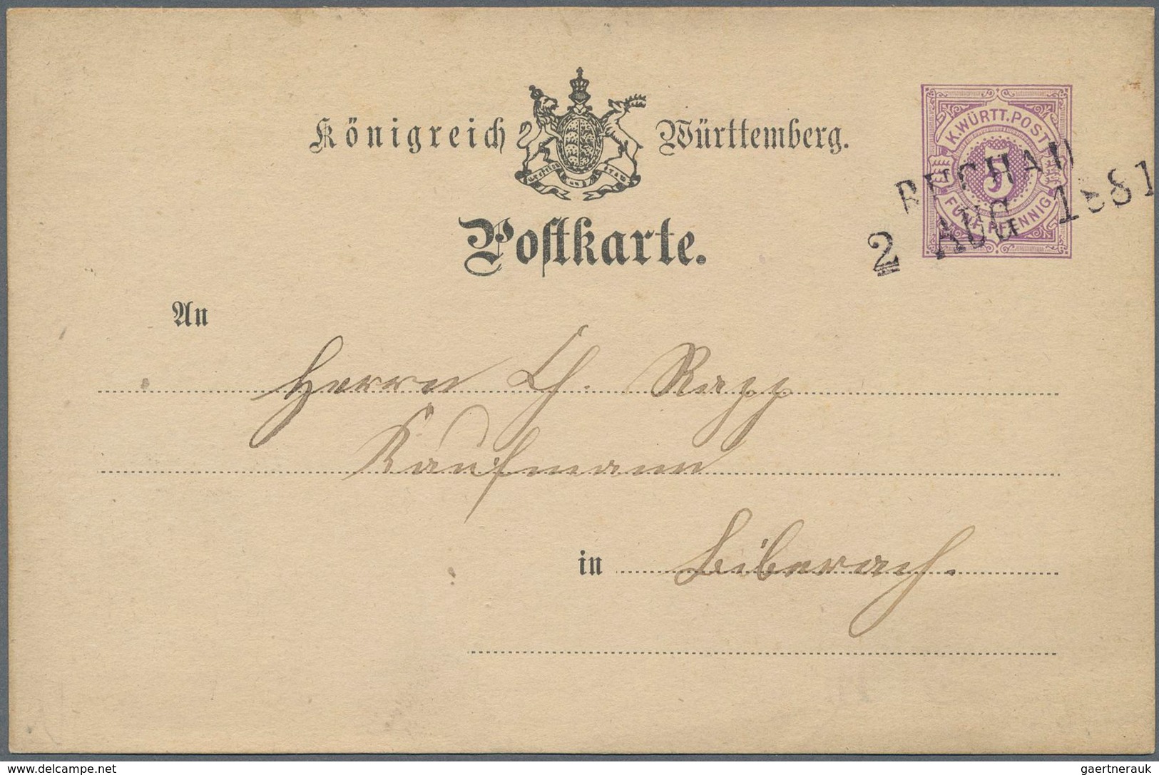 Württemberg - Langstempel, Zweizeilig: BUCHAU 2 AUG 1881, Sehr Späte Verwendung Auf GA-Karte 5 Pf. V - Sonstige & Ohne Zuordnung