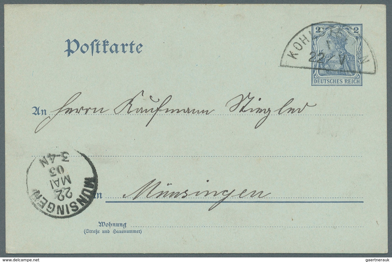 Württemberg - Bahnpost: 1903, Halbkreis-Bahnpost-Stpl. "KOHLSTETTEN 22 / V" Auf Germania Postkarte 2 - Other & Unclassified