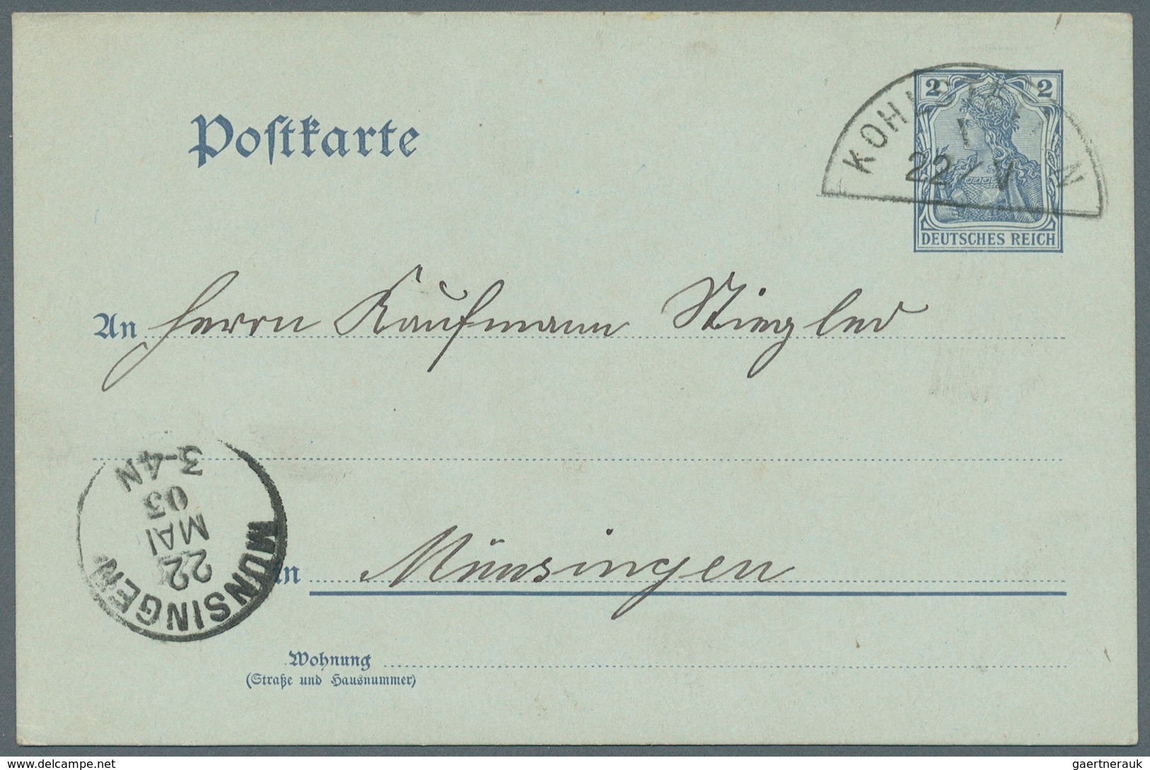 Württemberg - Bahnpost: 1903, Halbkreis-Bahnpost-Stpl. "KOHLSTETTEN 22 / V" Auf Germania Postkarte 2 - Sonstige & Ohne Zuordnung