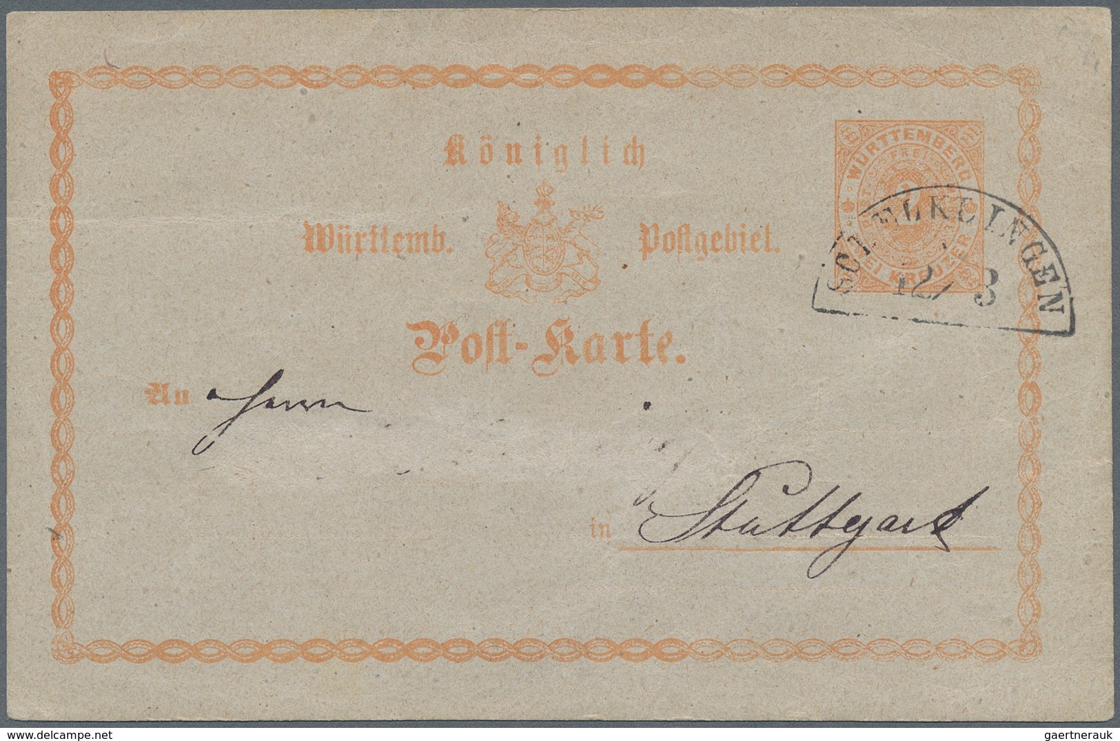 Württemberg - Bahnpost: 1875, "SCHELKLINGEN" Bahn-Segmentstempel Klar Auf Tarifgerechter 2 Kr Orange - Autres & Non Classés