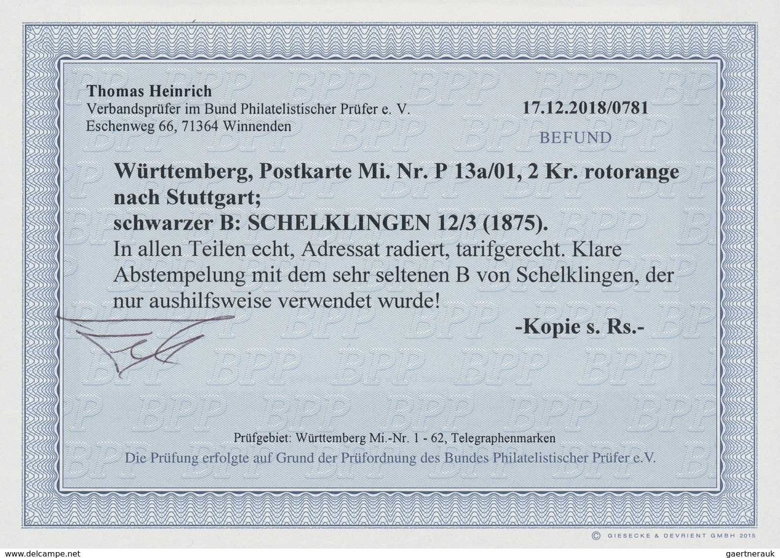 Württemberg - Bahnpost: 1875, "SCHELKLINGEN" Bahn-Segmentstempel Klar Auf Tarifgerechter 2 Kr Orange - Other & Unclassified