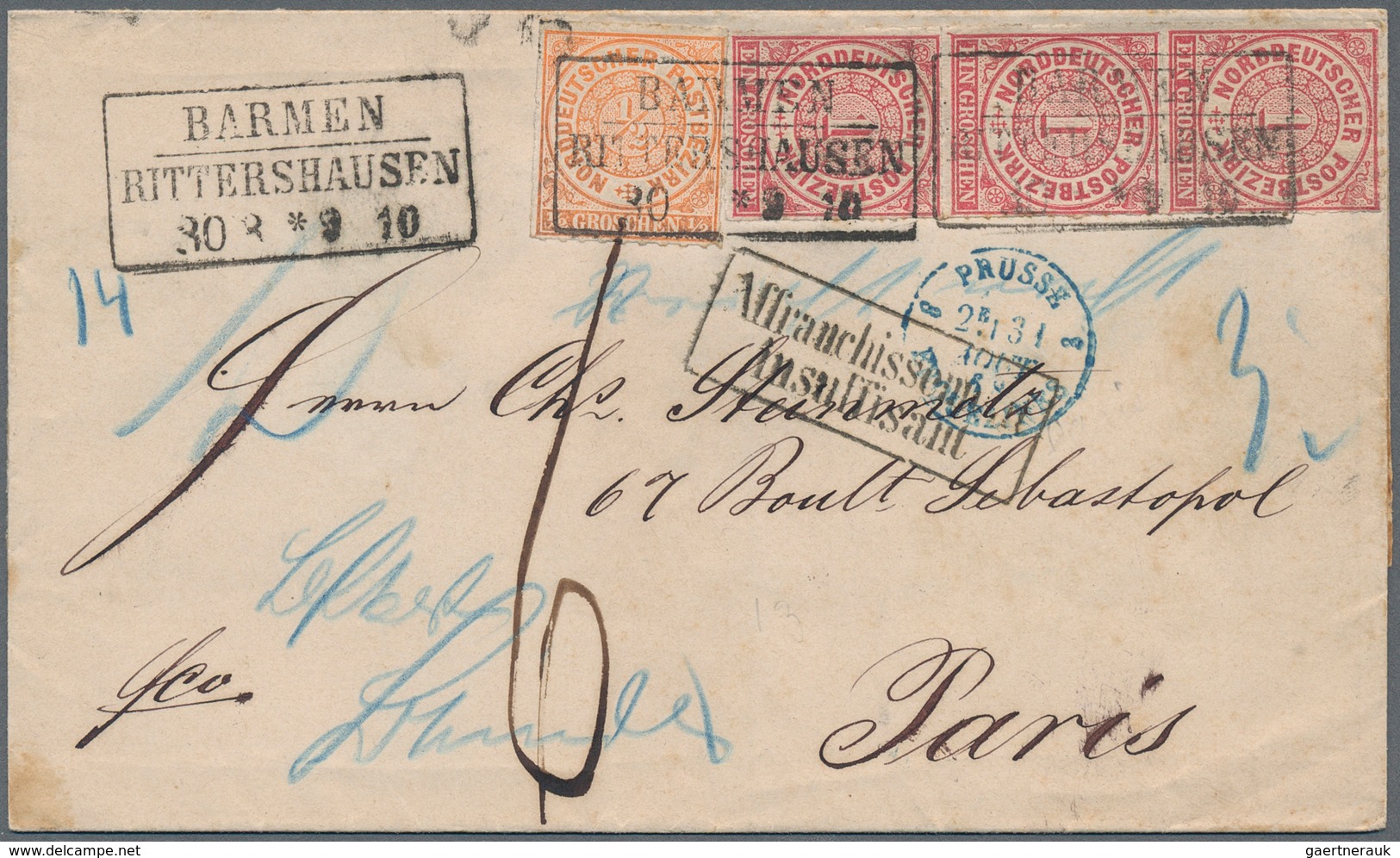 Norddeutscher Bund - Marken Und Briefe: 1868, ½ Gr. Orange Und Senkrechter Dreierstreifen 1 Gr. Karm - Other & Unclassified