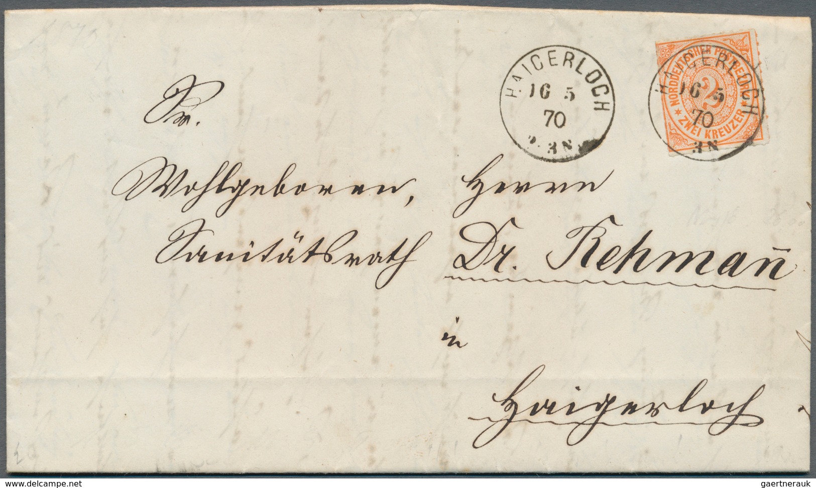 Norddeutscher Bund - Marken Und Briefe: 1870, 2 Kreuzer Orange, Einzelfrankatur Mit K1 HAIGERLOCH, 1 - Other & Unclassified
