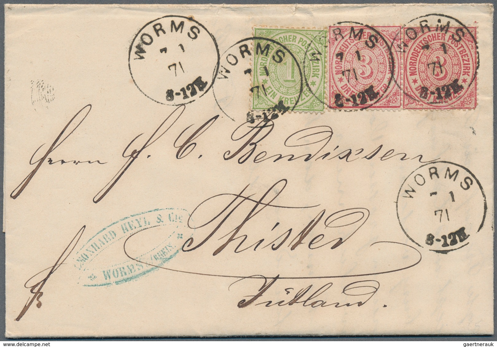 Norddeutscher Bund - Marken Und Briefe: 1871, 1 Kr. Grün Und Waagerechtes Paar 3 Kr. Karmin (eine Ma - Autres & Non Classés