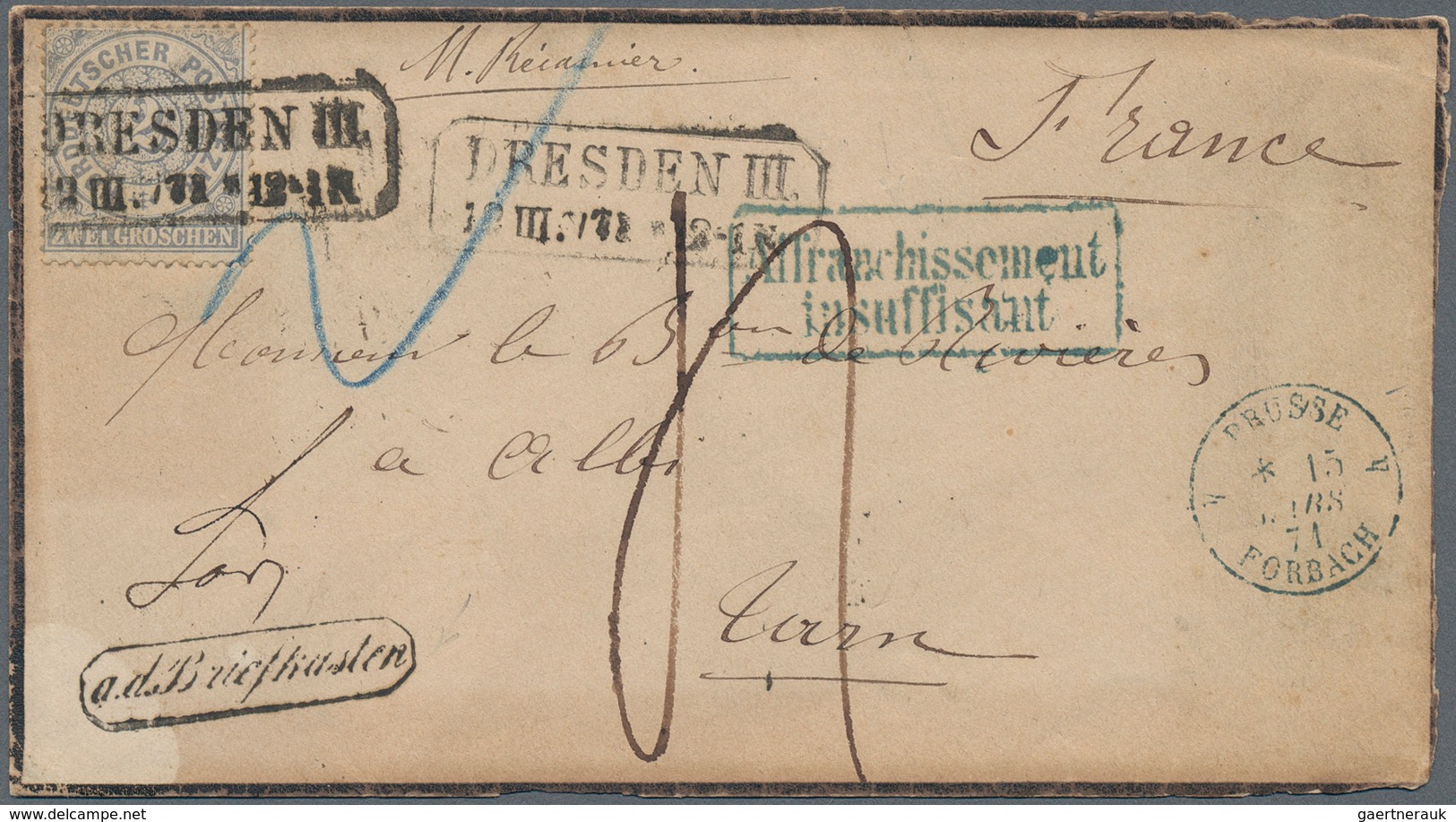 Norddeutscher Bund - Marken Und Briefe: 1871, 2 Gr. Blau Auf Trauerbrief Von "DRESDEN 12.3." Nach Fr - Autres & Non Classés