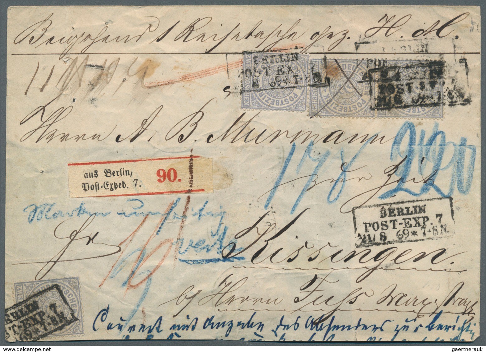 Norddeutscher Bund - Marken Und Briefe: 1869, 2 Gr. Gezähnt, Vier Stück Mit Ra3 "BERLIN POST-EXP. 7 - Autres & Non Classés