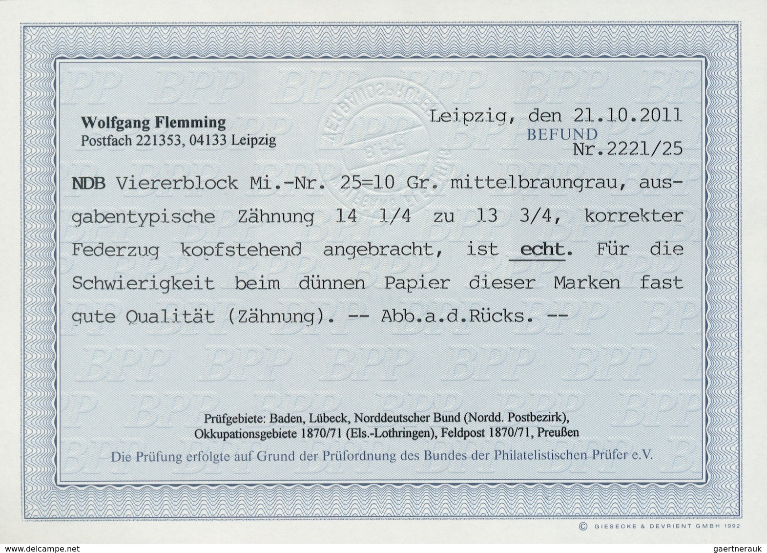 Norddeutscher Bund - Marken Und Briefe: 1869, 10 Gr. Mittelbraungrau, Viererblock Mit Korrekter Fede - Other & Unclassified