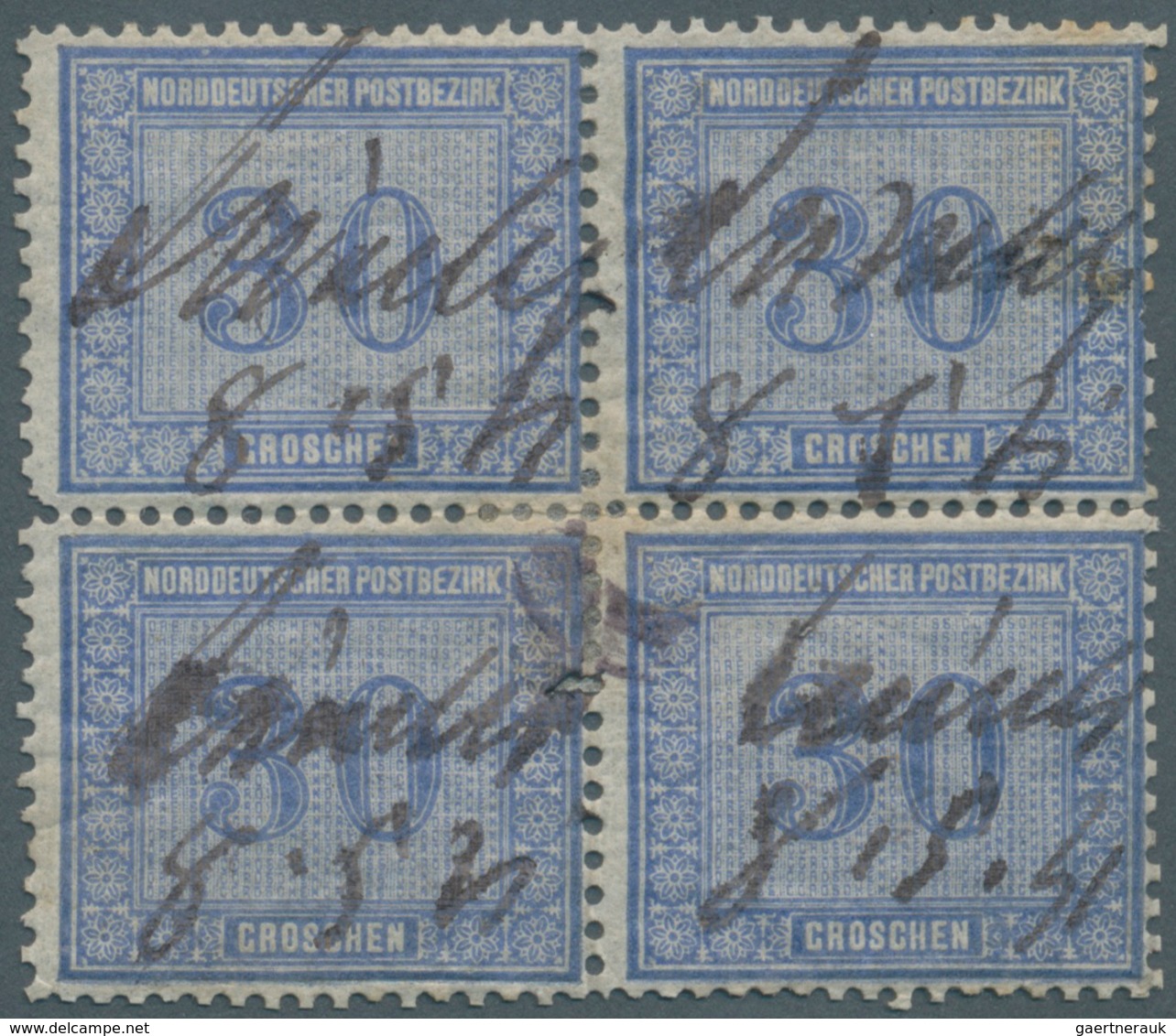 Norddeutscher Bund - Marken Und Briefe: 1869, 30 Gr. Graublau, Farbfrischer, Seltener Viererblock Mi - Other & Unclassified